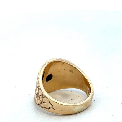 9ct yellow gold ring in size L from Reeves and Sons, showcasing a smooth polished band.
