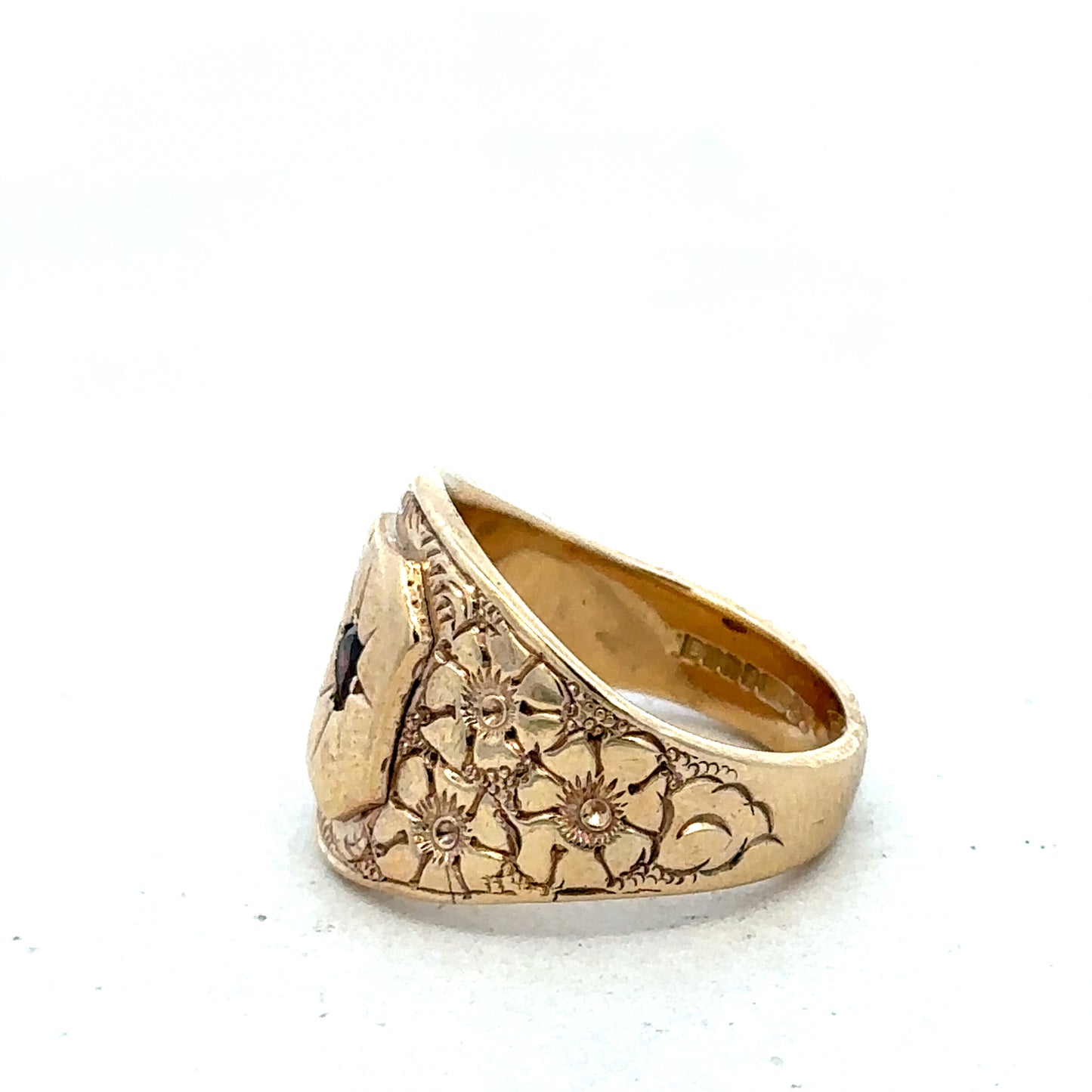 9ct yellow gold ring in size L by Reeves and Sons, featuring a smooth band and classic design.