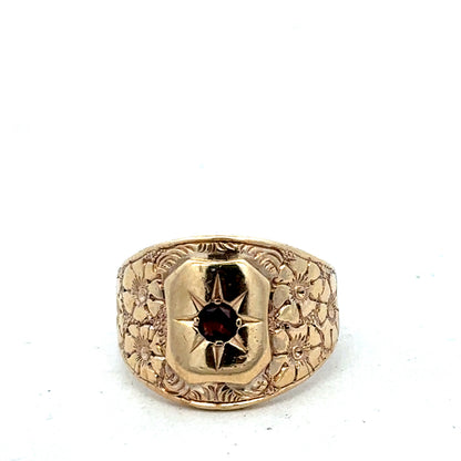 9ct yellow gold ring size L by Reeves and Sons, showcasing a smooth polished band in close-up view.