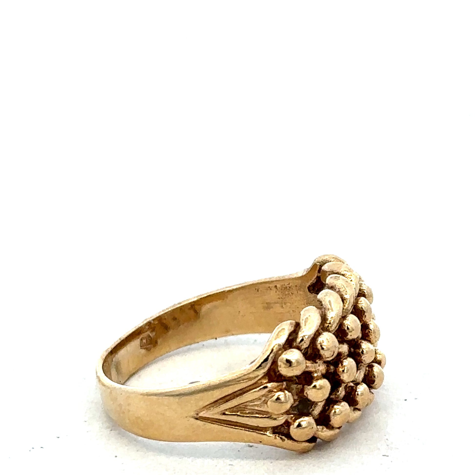 9ct yellow gold keeper ring size T1/2 by Reeves and Sons, featuring a smooth polished finish and elegant design.