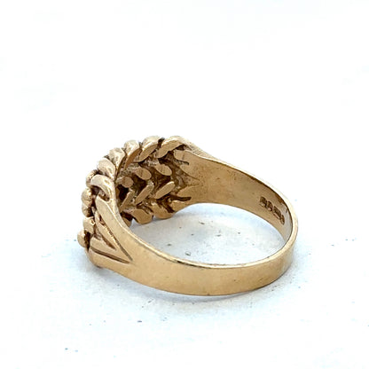 9ct yellow gold keeper ring in size T1/2 by Reeves and Sons, featuring a polished finish and classic design.