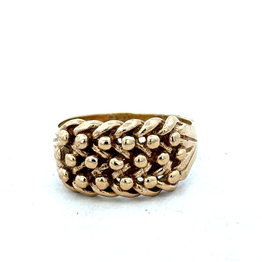 9ct yellow gold keeper ring size T1/2 with a polished finish, designed for secure fit and elegant style.
