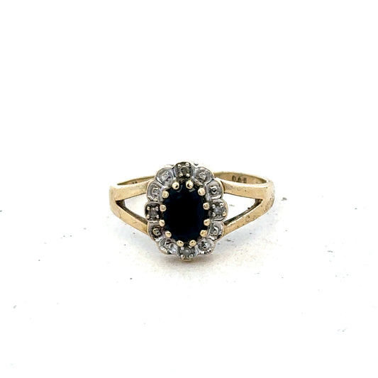 9ct yellow gold sapphire and diamond ring size K (sh25594l)