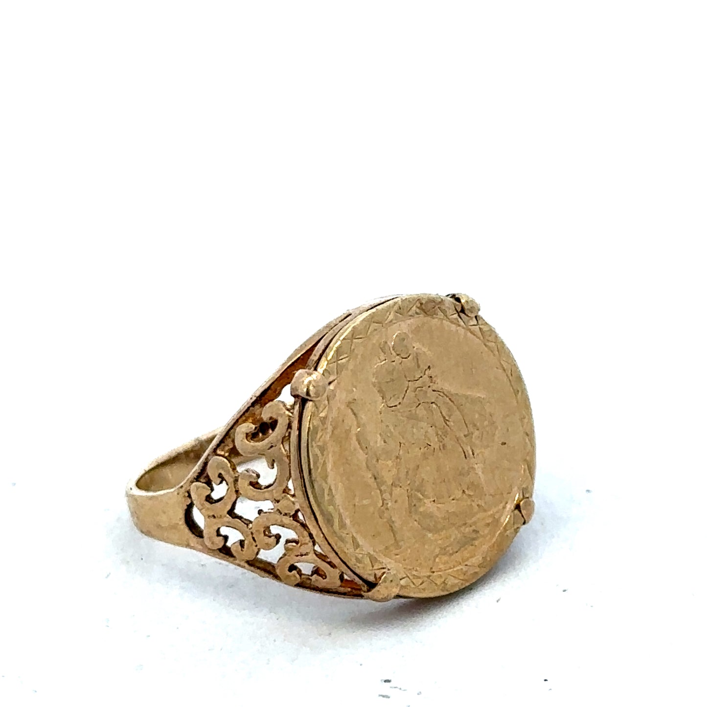 9ct yellow gold St Christopher ring size O1/2 (sh27521b)