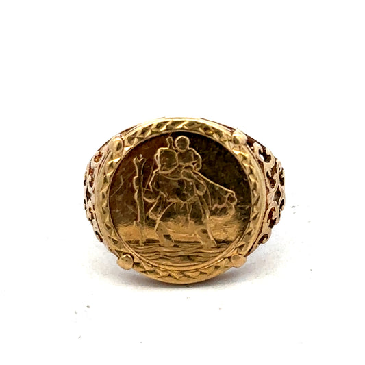 9ct yellow gold St Christopher ring size O1/2 (sh27521b)