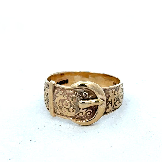9ct yellow gold buckle ring size N (sh25610l)