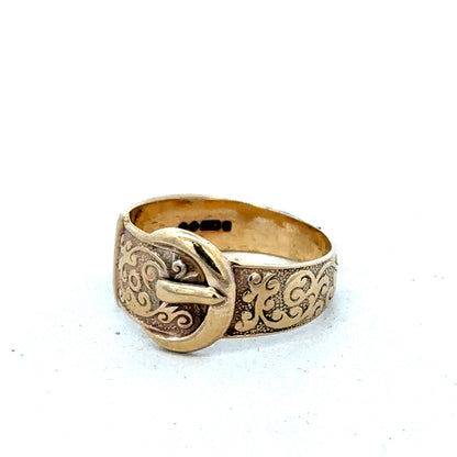 9ct yellow gold buckle ring size N (sh25610l)