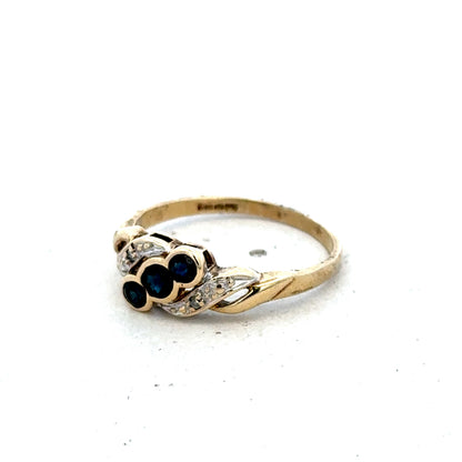 9ct yellow gold sapphire and diamond ring size L (sh25605l)