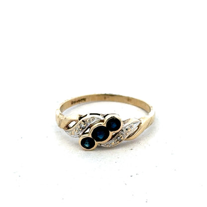 9ct yellow gold sapphire and diamond ring size L (sh25605l)