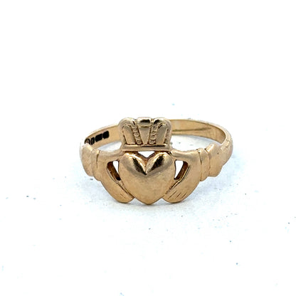 9ct yellow gold claddagh ring size Q (sh27524b)