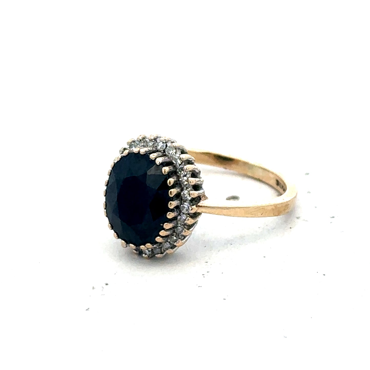 9ct yellow gold sapphire and diamond ring size N (sh27566b)