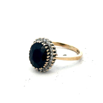 9ct yellow gold sapphire and diamond ring size N (sh27566b)