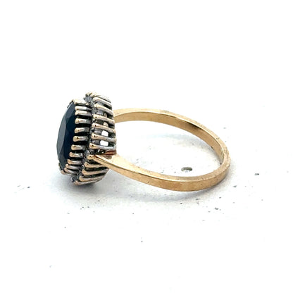 9ct yellow gold sapphire and diamond ring size N (sh27566b)