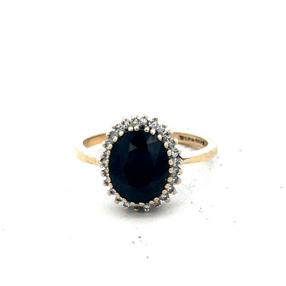9ct yellow gold sapphire and diamond ring size N (sh27566b)