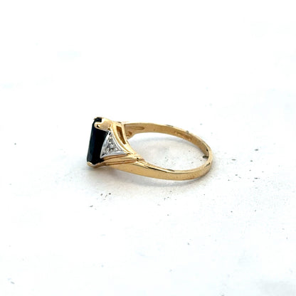 9ct yellow gold sapphire and diamond ring size M (sh27327b)