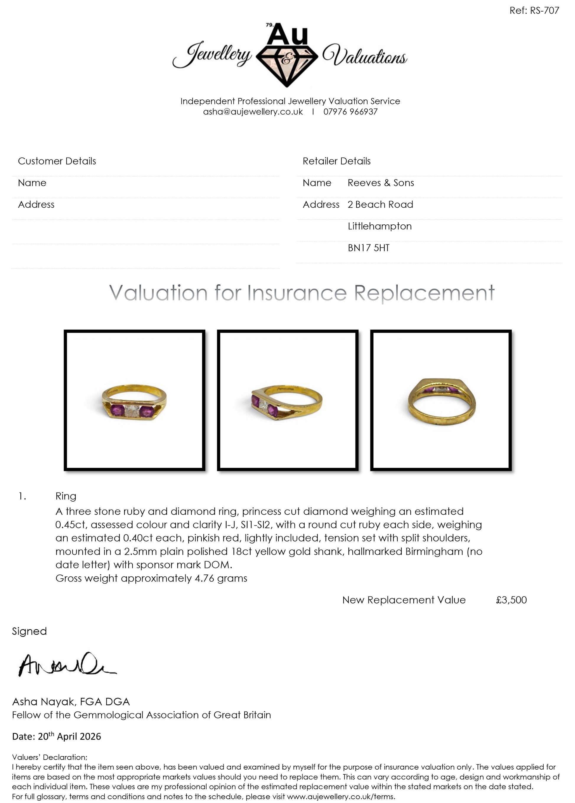 18ct yellow gold ruby and diamond ring by Reeves and Sons, featuring a central ruby surrounded by sparkling diamonds.