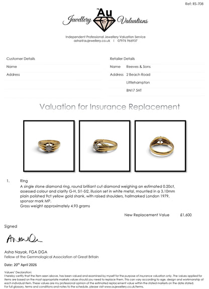 9ct yellow gold diamond ring by Reeves and Sons, featuring sparkling diamonds and a sleek band design.