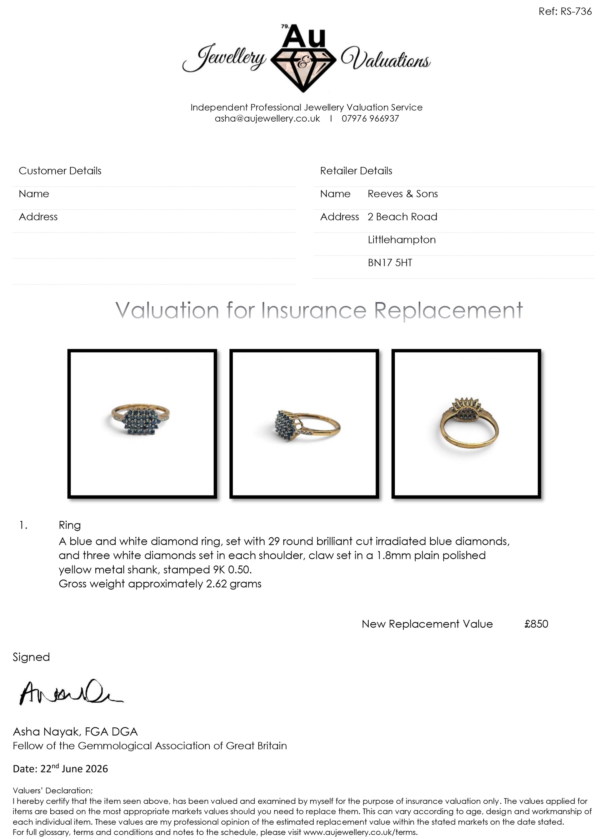 9ct yellow gold diamond ring by Reeves and Sons, showcasing a sparkling diamond set in a classic band design.
