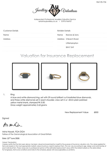 9ct yellow gold diamond ring by Reeves and Sons, showcasing a sparkling diamond set in a classic band design.