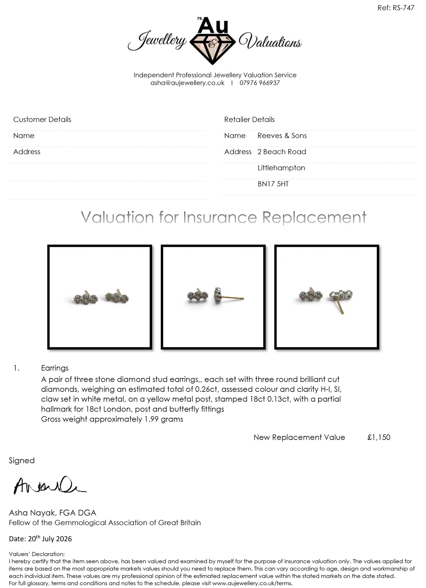 18ct yellow and white gold diamond stud earrings by Reeves and Sons, featuring sparkling diamonds on a classic setting.