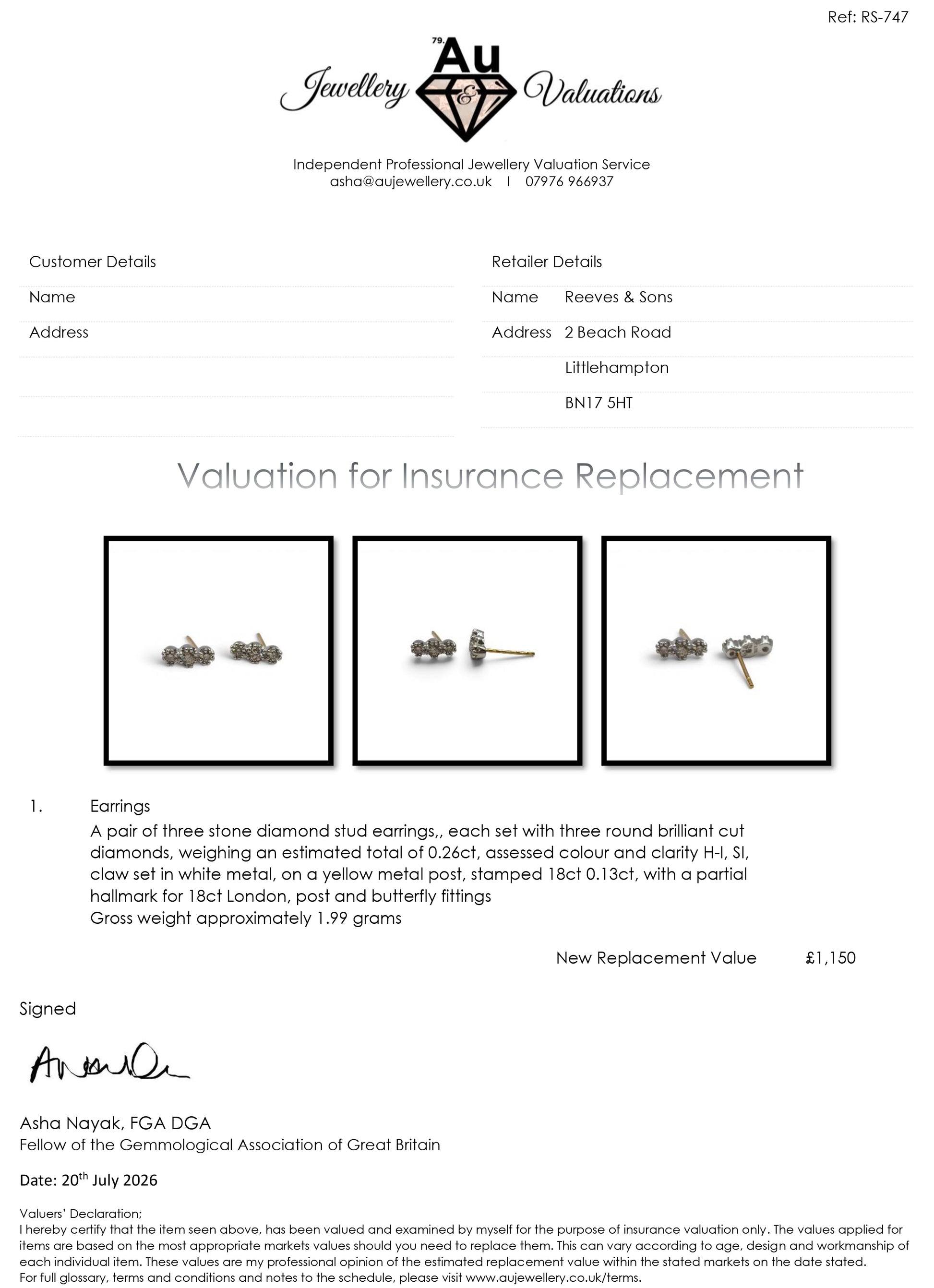 18ct yellow and white gold diamond stud earrings by Reeves and Sons, featuring sparkling diamonds on a classic setting.