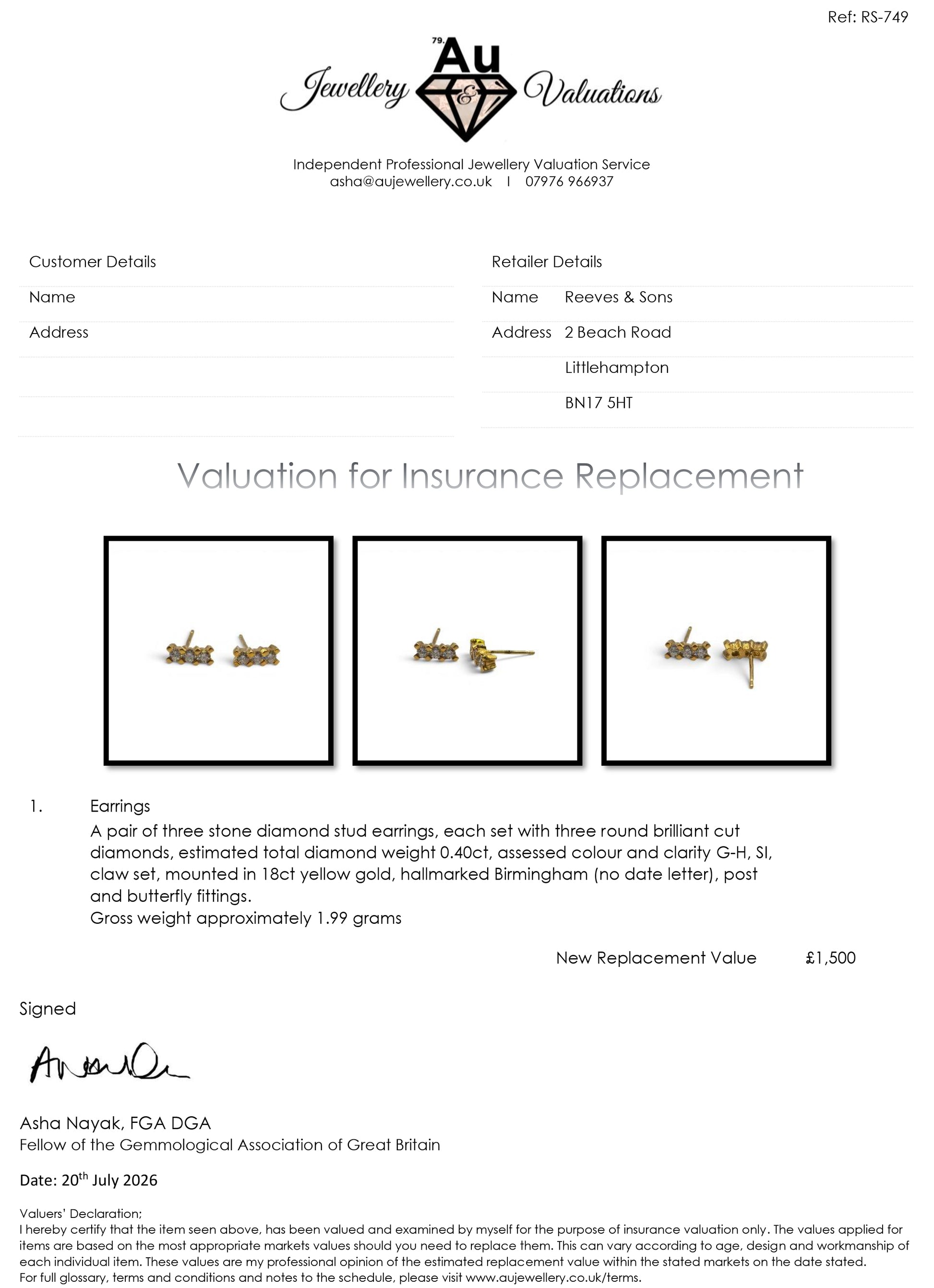 18ct yellow gold diamond stud earrings from Reeves and Sons, showcasing sparkling diamonds set in elegant gold.