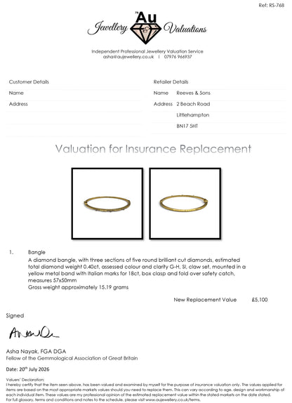 18ct yellow gold diamond bangle sh27158b