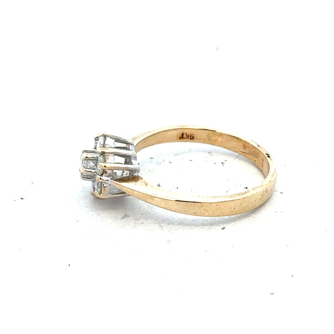 Yellow gold diamond ring with 1/2 carat total weight, size N, featuring a sparkling center stone and elegant design.