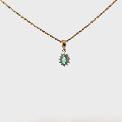 9ct yellow gold chain and emerald and diamond pendant 2.4g (sh25034l)