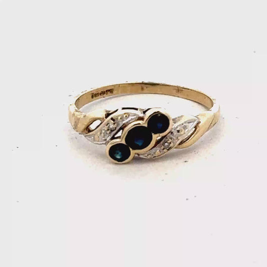 9ct yellow gold sapphire and diamond ring size L (sh25605l)