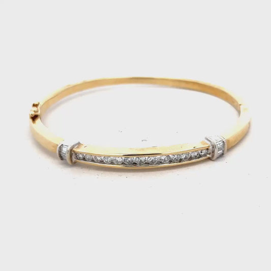 14ct yellow gold 1 carat diamond bangle, weight 17.5g (sh21966l)