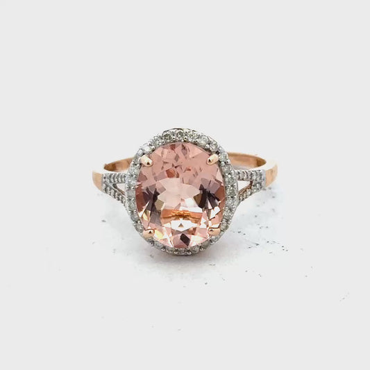 14ct gold morgantite and  diamond ring size S