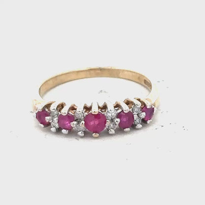 9ct yellow gold ruby and diamond ring size J1/2