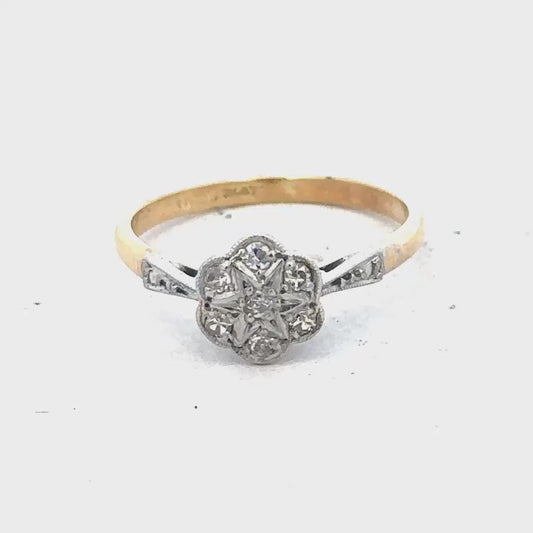 vintage 18ct yellow gold & platinum diamond ring