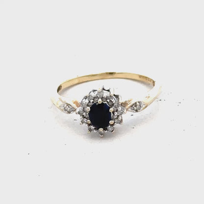 9ct yellow gold sapphire and diamond ring size P (sh26620b)