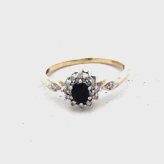 9ct yellow gold sapphire and diamond ring size P (sh26620b)
