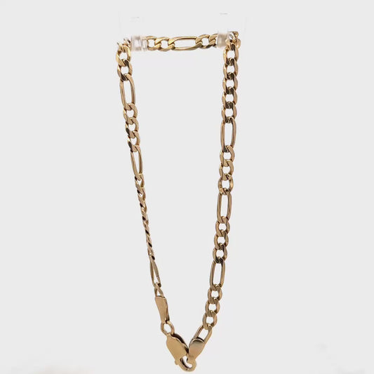 9ct yellow gold figaro bracelet 4.2g (sh26357b)