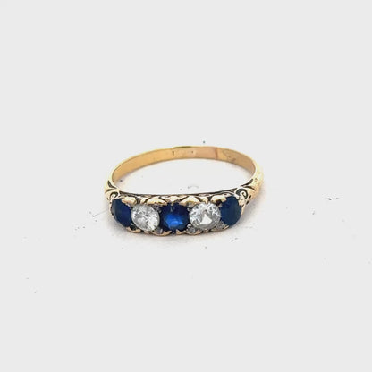 18ct yellow gold diamond and sapphire ring size O 1/2 (sh25096l)