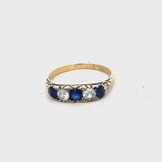 18ct yellow gold diamond and sapphire ring size O 1/2 (sh25096l)
