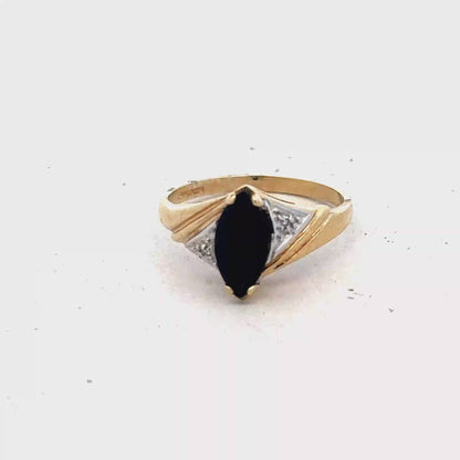 9ct yellow gold sapphire and diamond ring size M (sh27327b)
