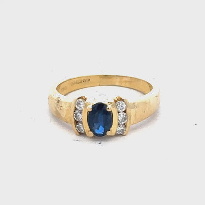 18ct yellow gold sapphire and diamond ring size M (sh26449b)