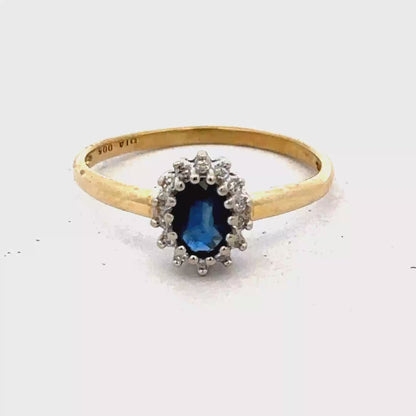 18ct yellow gold sapphire and diamond ring size L1/2 (sh25459l)