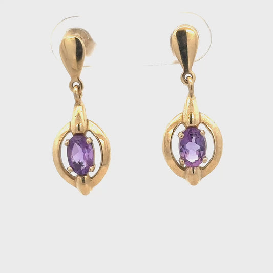 9ct yellow gold amethyst earrings 2.1g (sh25035l)