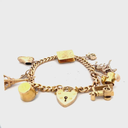 9ct yellow gold charm bracelet 28.1g (sh24993l)