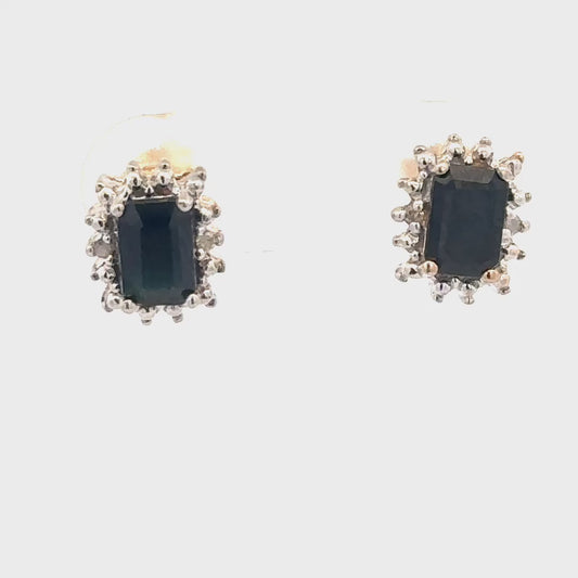 9ct yellow gold sapphire and diamond earrings 1.9g (bb1901l)