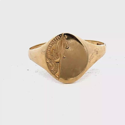 9ct yellow gold signet ring size S (sh27362b)