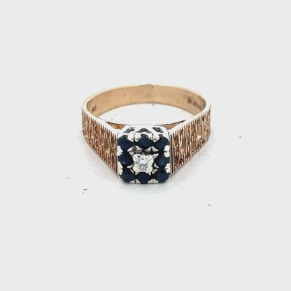 9ct yellow gold sapphire and diamond ring size N1/2 (sh26464b)