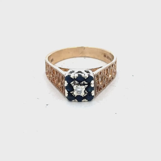 9ct yellow gold sapphire and diamond ring size N1/2 (sh26464b)