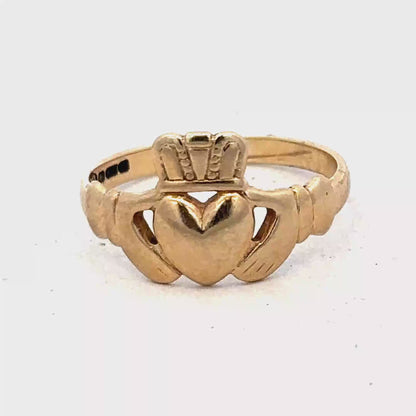 9ct yellow gold claddagh ring size Q (sh27524b)