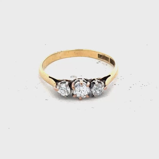 18ct yellow gold three Diamond ring, Size L